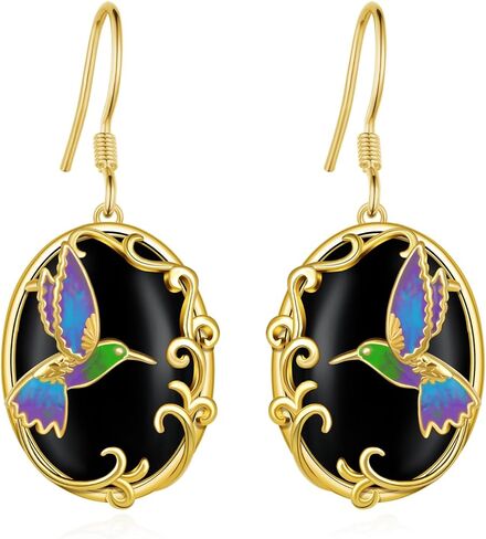 14K Yellow Gold Hummingbird/Butterfly Earrings 925 Sterling Silver Hummingbird/Butterfly Black Onyx Dangle Earrings Birthday Jewelry Gifts for Women in Kuwait