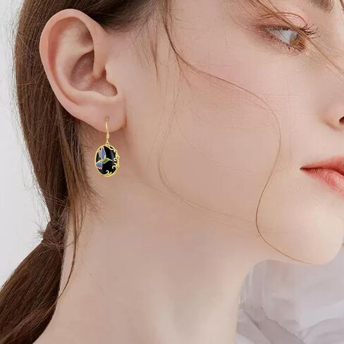 14K Yellow Gold Hummingbird/Butterfly Earrings 925 Sterling Silver Hummingbird/Butterfly Black Onyx Dangle Earrings Birthday Jewelry Gifts for Women in Kuwait