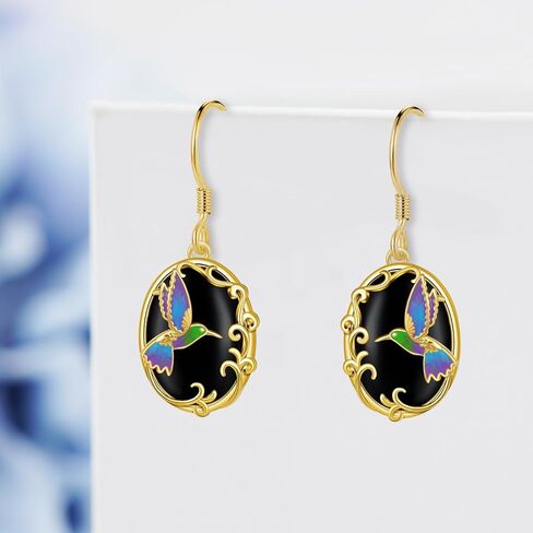 14K Yellow Gold Hummingbird/Butterfly Earrings 925 Sterling Silver Hummingbird/Butterfly Black Onyx Dangle Earrings Birthday Jewelry Gifts for Women in Kuwait