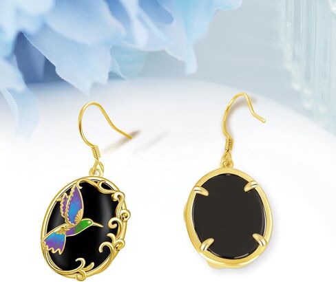 14K Yellow Gold Hummingbird/Butterfly Earrings 925 Sterling Silver Hummingbird/Butterfly Black Onyx Dangle Earrings Birthday Jewelry Gifts for Women in Kuwait
