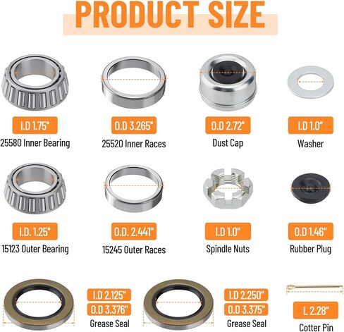 2 Set Trailer Axles Bearings Kit: 30205 Bearings Races TC 30x52x10mm Seals Dust Covers Cotter Pins Fit for 25mm Axles Trailer Wheel Hub in Saudi Arabia