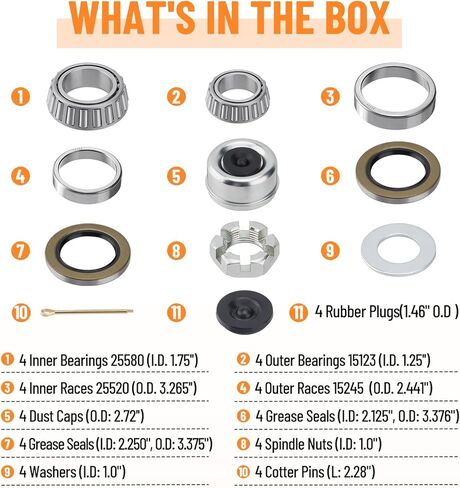 2 Set Trailer Axles Bearings Kit: 30205 Bearings Races TC 30x52x10mm Seals Dust Covers Cotter Pins Fit for 25mm Axles Trailer Wheel Hub in Saudi Arabia