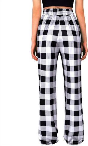 Alimens & Gentle Womens Pajama Pants Plaid Stretch Comfy Lounge Pants Drawstring Sleep Bottoms with Pockets in Kuwait