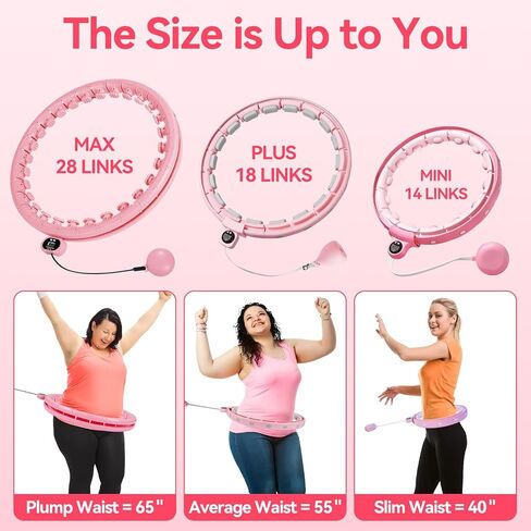 طوق هوميكس إنفينيتي لفقدان الوزن للبالغين، 2 في 1 لتمارين اللياقة البدنية الذكية، طوق هولا هوب مثقل بـ 14 عقدة قابلة للفصل، طوق تمرين مناسب للنساء والأطفال، وردي in Kuwait