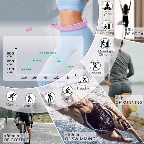 طوق هوميكس إنفينيتي لفقدان الوزن للبالغين، 2 في 1 لتمارين اللياقة البدنية الذكية، طوق هولا هوب مثقل بـ 14 عقدة قابلة للفصل، طوق تمرين مناسب للنساء والأطفال، وردي in Kuwait