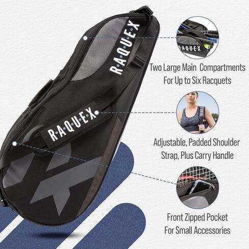 حقيبة التنس - 6 حقيبة مضارب لمضارب التنس وكرة الريشة والاسكواش. الأزرق والأسود أو الوردي. تحمل ما يصل إلى 6 مضارب + إكسسوارات + أحذية in Kuwait