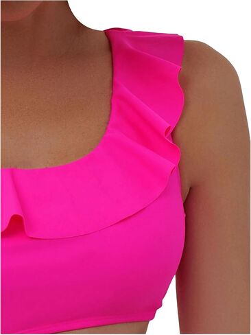 MakeMeChic Women's Cut Out One Piece Swimsuit Ruffle Trim Asymmetrical High Waisted Bathing Suit in Saudi Arabia