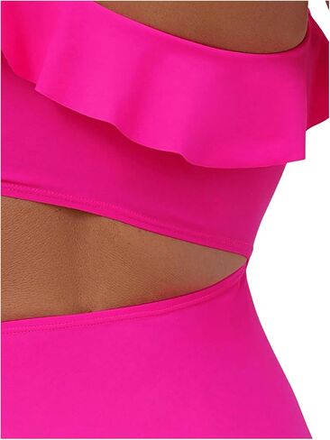 MakeMeChic Women's Cut Out One Piece Swimsuit Ruffle Trim Asymmetrical High Waisted Bathing Suit in Saudi Arabia
