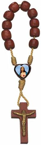 Catholica Shop Wood Cord Mini Decade Rosary. Finger Prayer Beads. Pack of 12 units. Made in Brazil in Saudi Arabia