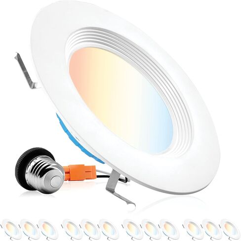 PARMIDA (12 Pack) 5/6 Inch 5CCT LED Recessed Lighting, Dimmable, 12W, 1000LM, 2700K/3000K/4000K/5000K/6000K 5 Color Selectable, Baffle Trim Retrofit Can Light, ETL & Energy Star Certified in Saudi Arabia
