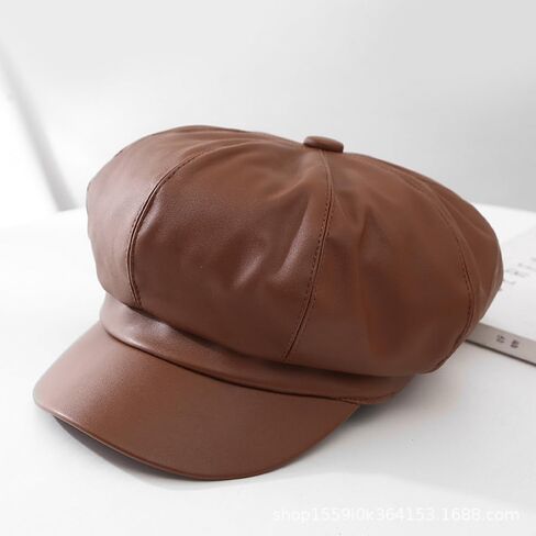 PU Newsboy Beret Caps for Women Men Cabbie Painter Cap Solid Color Paperboy Hats in Saudi Arabia