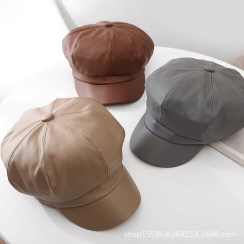 PU Newsboy Beret Caps for Women Men Cabbie Painter Cap Solid Color Paperboy Hats in Saudi Arabia