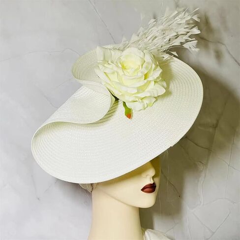 L'ouve Tea Party Fascinator Hat for Women Kentucky Headwear Flower Feathers Derby Pillbox Wide Church Hat for Cocktail 2024 in Saudi Arabia