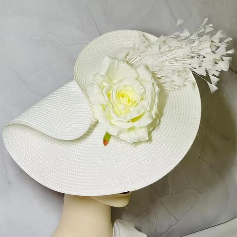 L'ouve Tea Party Fascinator Hat for Women Kentucky Headwear Flower Feathers Derby Pillbox Wide Church Hat for Cocktail 2024 in Saudi Arabia