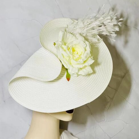 L'ouve Tea Party Fascinator Hat for Women Kentucky Headwear Flower Feathers Derby Pillbox Wide Church Hat for Cocktail 2024 in Saudi Arabia