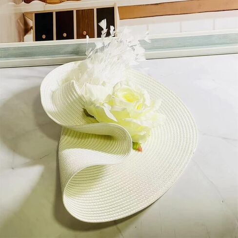 L'ouve Tea Party Fascinator Hat for Women Kentucky Headwear Flower Feathers Derby Pillbox Wide Church Hat for Cocktail 2024 in Saudi Arabia