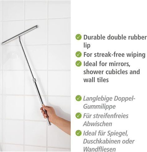 WENKO Shower Squeegee, Multi Purpose Squeegee for Window, Glass Door, Bathroom, Extendable Mirror Squeegee, Stainless Steel, Rustproof, 10 Inches, Shiny in Saudi Arabia