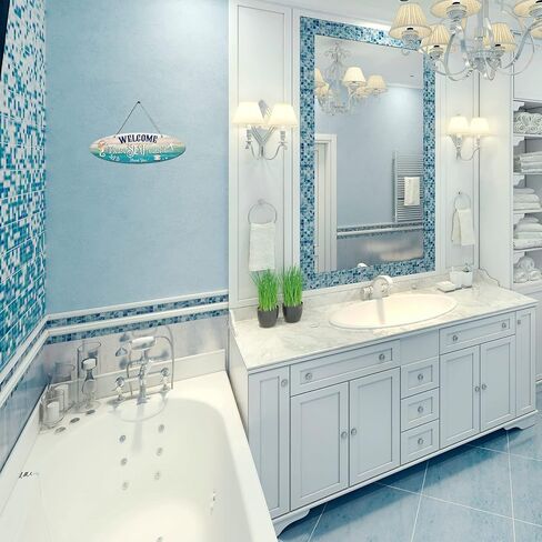 Hotop Metal Surfboard Sign Decor A Day At The Beach Restores The Soul Plaque Hanging Beach Decor for Wall and Door Outside Decor, 4 x 12.6 Inch in Kuwait