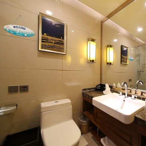 Hotop Metal Surfboard Sign Decor A Day At The Beach Restores The Soul Plaque Hanging Beach Decor for Wall and Door Outside Decor, 4 x 12.6 Inch in Kuwait