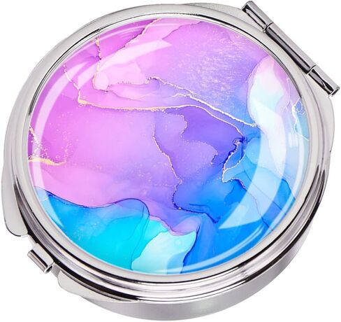 Small Pocket Pill Box,Portable Metal Pill Case with 3 Compartment Compact Travel Medicine Pills Holder with Mirror,Daily Medicine Tablet Organizer (1 Pack Pink Blue) in Saudi Arabia