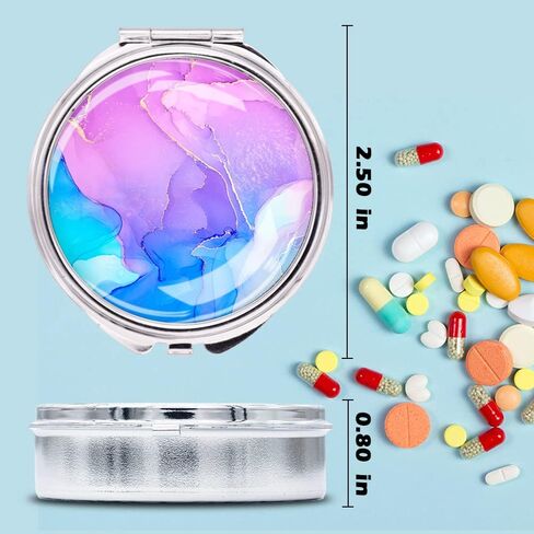 Small Pocket Pill Box,Portable Metal Pill Case with 3 Compartment Compact Travel Medicine Pills Holder with Mirror,Daily Medicine Tablet Organizer (1 Pack Pink Blue) in Saudi Arabia