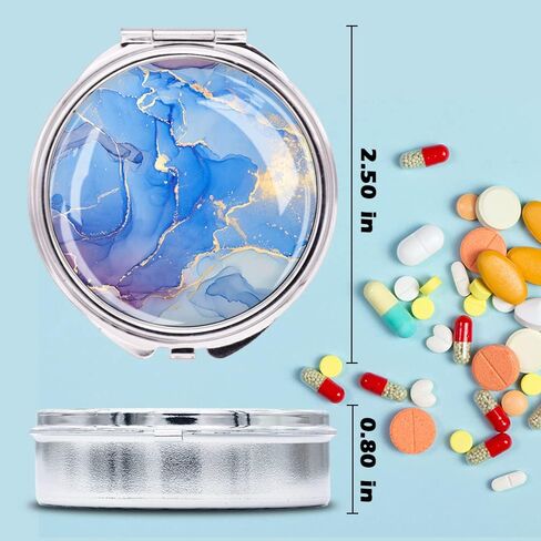 Small Pocket Pill Box,Portable Metal Pill Case with 3 Compartment Compact Travel Medicine Pills Holder with Mirror,Daily Medicine Tablet Organizer (1 Pack Pink Blue) in Saudi Arabia