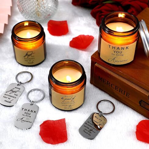 MTLEE 10 Pcs Thank You Candle Gifts Appreciation Gift for Women Jar Candles 10 Pcs Employee Coworker Staff Appreciation Keychain Gifts for Birthday Christmas Coworker Administrative Assistant Husband in Saudi Arabia