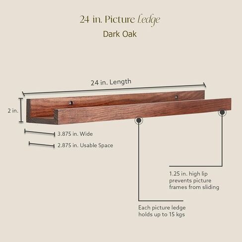 (24 in | 61 cm) Dark Oak Wood Wall Mounted Floating Picture Ledge Shelf | Ideal for Bedroom, Kitchen, Bathroom, Office, Easy Installation, Mounting Hardware Included in Saudi Arabia