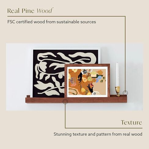 (24 in | 61 cm) Dark Oak Wood Wall Mounted Floating Picture Ledge Shelf | Ideal for Bedroom, Kitchen, Bathroom, Office, Easy Installation, Mounting Hardware Included in Saudi Arabia