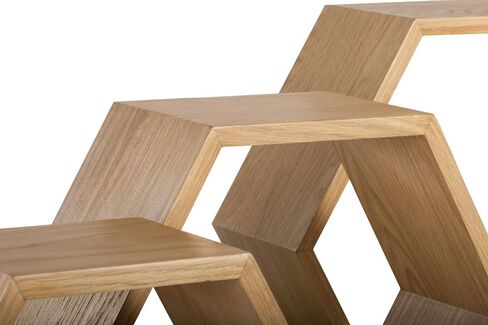 Abacus Hexagon Floating Shelves (Set of 3), Farmhouse Storage HoneycombShelves in Small, Medium and Large, Wooden Wall Mount Decor For Living Room, Bedroom, Hallways or Entryway, Oak in Saudi Arabia