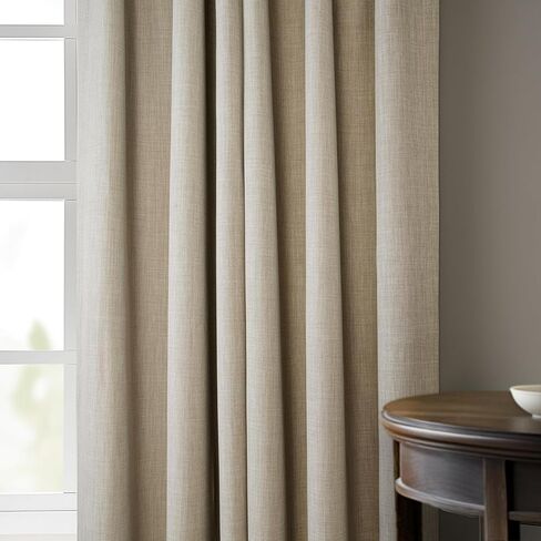 ستائر HPD بنصف السعر من الكتان الصناعي لتعتيم غرفة النوم بطول 108 بوصة (لوحة واحدة)، ستائر مطوية فرنسية مقاس 25 عرض × 108 طول لغرفة المعيشة - ستارة كتان لديكور المنزل، بلون أسمر قشي in Kuwait