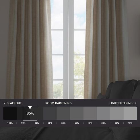 ستائر HPD بنصف السعر من الكتان الصناعي لتعتيم غرفة النوم بطول 108 بوصة (لوحة واحدة)، ستائر مطوية فرنسية مقاس 25 عرض × 108 طول لغرفة المعيشة - ستارة كتان لديكور المنزل، بلون أسمر قشي in Kuwait