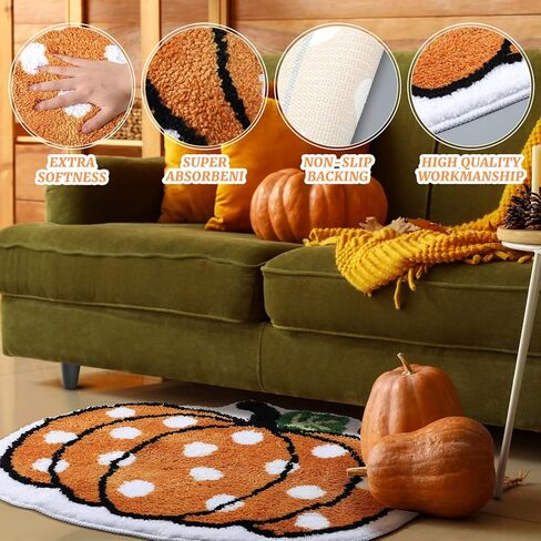 Thanksgiving Pumpkin Bathroom Rugs 26.8 x 22.6 Inch Fall Pumpkin Shaped Bath Mat Halloween Kitchen Mat Orange Floor Mat for Home Festival Decor in Saudi Arabia
