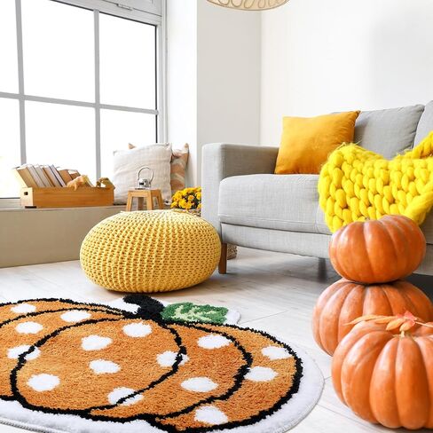 Thanksgiving Pumpkin Bathroom Rugs 26.8 x 22.6 Inch Fall Pumpkin Shaped Bath Mat Halloween Kitchen Mat Orange Floor Mat for Home Festival Decor in Saudi Arabia
