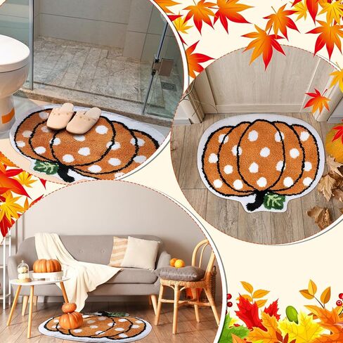 Thanksgiving Pumpkin Bathroom Rugs 26.8 x 22.6 Inch Fall Pumpkin Shaped Bath Mat Halloween Kitchen Mat Orange Floor Mat for Home Festival Decor in Saudi Arabia