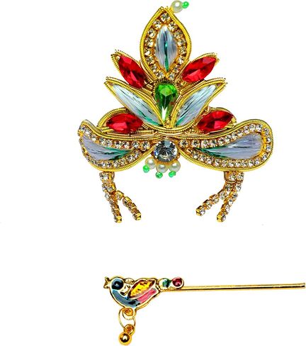 Designer God Goddess Mukut Set for Ganesh G / Laddu Gopal / Devi Maa / Radha Krishna Haar Sringar Set Deities jewellary Set for Janmashtami All God Idol Statue ( Size:- 0 , Color :- White & Golden ) in Saudi Arabia