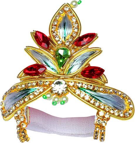 Designer God Goddess Mukut Set for Ganesh G / Laddu Gopal / Devi Maa / Radha Krishna Haar Sringar Set Deities jewellary Set for Janmashtami All God Idol Statue ( Size:- 0 , Color :- White & Golden ) in Saudi Arabia