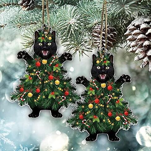 Black Cat Christmas Ornaments - Black Cat Tree Hanging Xmas Decor - 2024 Black Cat Christmas Ornaments (Black Cat Tree) in Saudi Arabia