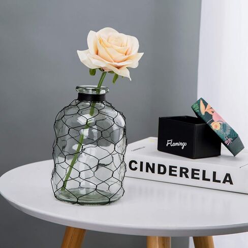 مزهرية زجاجية مزخرفة على شكل نجمة من Diamond Star مزهرية زهور ملفوفة بأسلاك الدجاج لديكور المنزل (4 × 7 بوصات) شفافة in Kuwait