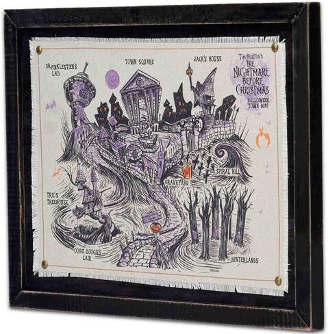 خريطة حائط بإطار من القماش الكتاني مؤطرة من Disney The Nightmare Before Christmas Brands من Open Road - خريطة مدينة الهالوين العتيقة لتزيين المنزل in Saudi Arabia