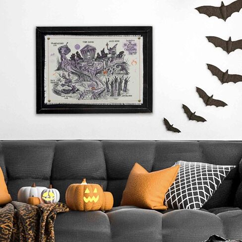 خريطة حائط بإطار من القماش الكتاني مؤطرة من Disney The Nightmare Before Christmas Brands من Open Road - خريطة مدينة الهالوين العتيقة لتزيين المنزل in Saudi Arabia