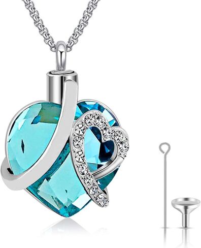 Urn Necklaces for Ashes Love Heart Blue Crystal Cremation Jewelry Keepsake Holder Memorial Necklace Pendant in Saudi Arabia
