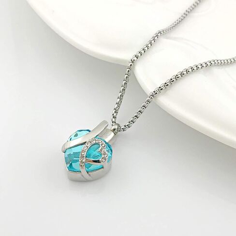 Urn Necklaces for Ashes Love Heart Blue Crystal Cremation Jewelry Keepsake Holder Memorial Necklace Pendant in Saudi Arabia