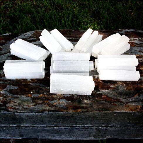 عصي وعصا كريستال سيلينيت ممتازة بطول 3-4 بوصات من بلورات السيلينيت رائعة للشفاء، الريكي، التأمل، الويكا، الحماية، الطاقة الإيجابية، الوفرة، لوازم المذبح، الديكور أو الهدية (10) in Kuwait