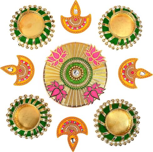 مصمم Diya Floor Rangoli مع حامل ضوء الشاي بحلقة من الجوت قابل لإعادة الاستخدام Rangoli أكريليك هندي تقليدي هدية ديكور المنزل للمنزل الداخلي وديكورات المهرجانات (الحجم: - 10") in Saudi Arabia