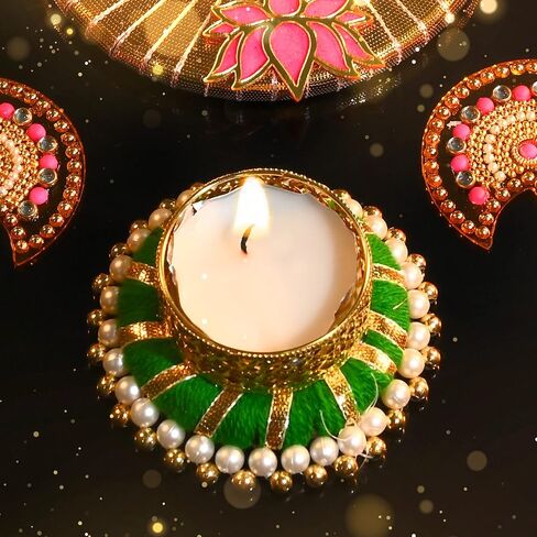 مصمم Diya Floor Rangoli مع حامل ضوء الشاي بحلقة من الجوت قابل لإعادة الاستخدام Rangoli أكريليك هندي تقليدي هدية ديكور المنزل للمنزل الداخلي وديكورات المهرجانات (الحجم: - 10") in Saudi Arabia