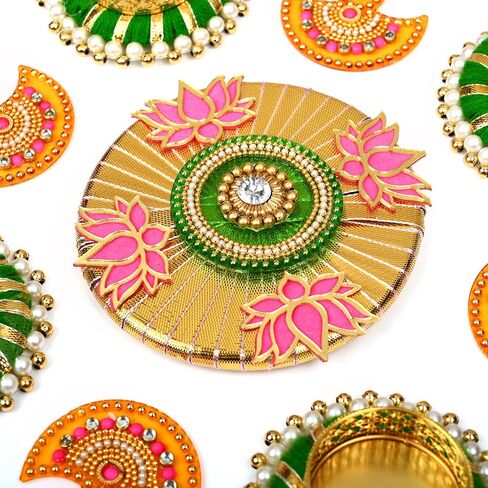 مصمم Diya Floor Rangoli مع حامل ضوء الشاي بحلقة من الجوت قابل لإعادة الاستخدام Rangoli أكريليك هندي تقليدي هدية ديكور المنزل للمنزل الداخلي وديكورات المهرجانات (الحجم: - 10") in Saudi Arabia