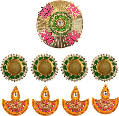 مصمم Diya Floor Rangoli مع حامل ضوء الشاي بحلقة من الجوت قابل لإعادة الاستخدام Rangoli أكريليك هندي تقليدي هدية ديكور المنزل للمنزل الداخلي وديكورات المهرجانات (الحجم: - 10") in Saudi Arabia