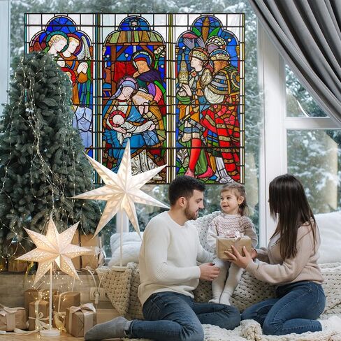 Spiareal Christmas Window Clings Nativity Decorations Reusable Non Adhesive Sticker Vinyl Religious Holiday and Door Decor Decals for Home Xmas (30.71 x 39.37 Inch) in Kuwait