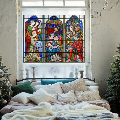 Spiareal Christmas Window Clings Nativity Decorations Reusable Non Adhesive Sticker Vinyl Religious Holiday and Door Decor Decals for Home Xmas (30.71 x 39.37 Inch) in Kuwait